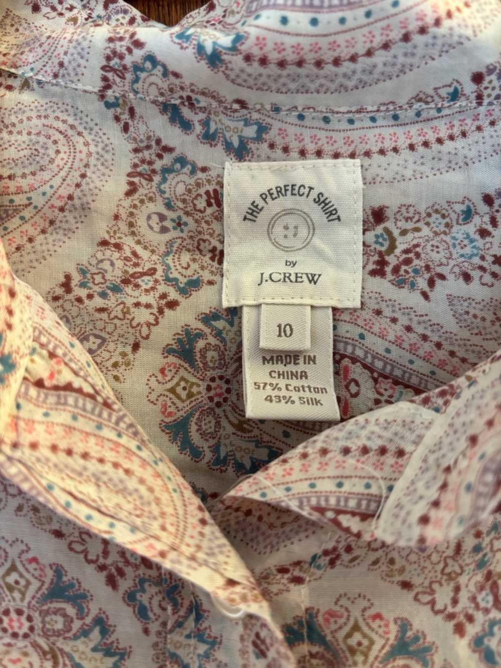 J. Crew Pink Paisley Long-Sleeve Button-Down Perfect Shirt - Picture 2 of 5